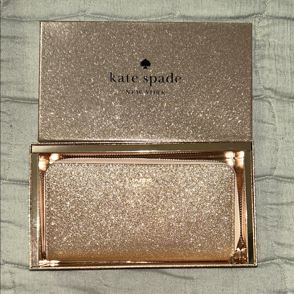 Kate Spade Gold Wallet with Luxurious Glitter Finish-BRAND NEW IN BOX